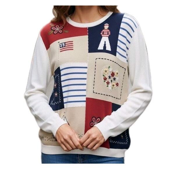 Alfred Dunner Pullover Sweater Size XL Embroidered Patriotic Americana Nautical - Picture 1 of 15